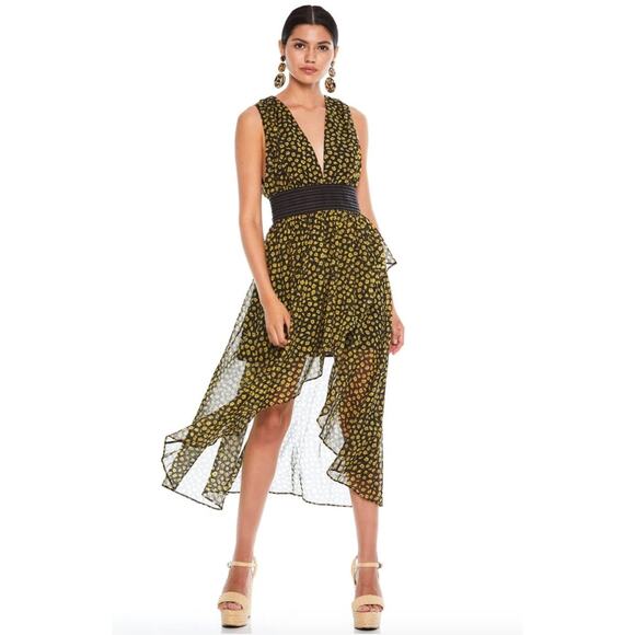 La Maison Talulah Halo Midi Dress Womens Medium Floral V Neck High Low Ditsy - Picture 2 of 16